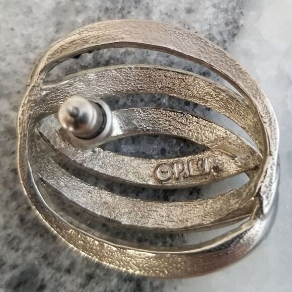 Vintage OPER Signed Retro Blue Enamel Post Earrings, 80s Design, Silver Tone - Picture 3 of 6